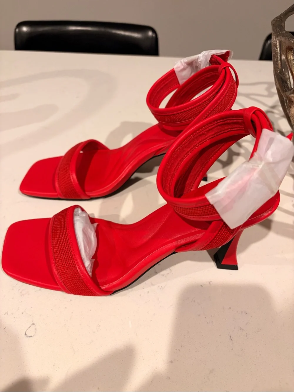 Cosy Island Red Sculpted-Heel Ankle-Strap Sandals